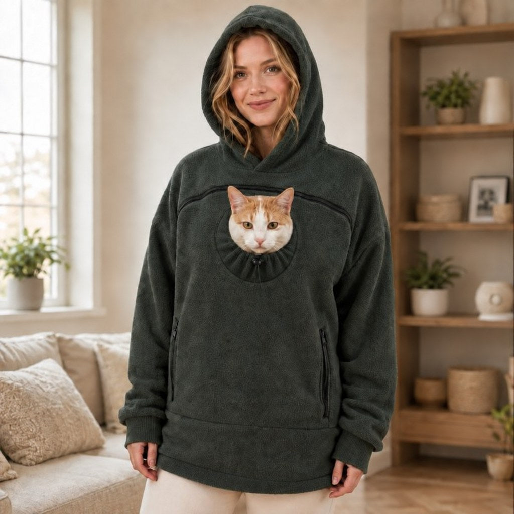 Ortekor Hands-Free Pet Carrier Hoodie – Cozy Front Pouch for Cats & Small Dogs at Home & Everyday Outings