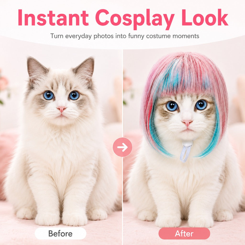 Ortekor Pet Cosplay Wig for Cats & Small Pets - Easy Party Photo Prop for Fun Birthday & Halloween Pictures