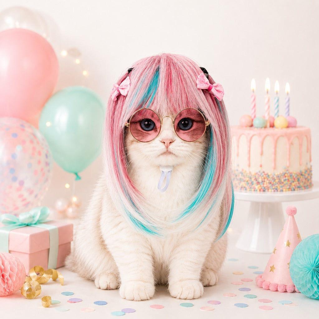 Ortekor Pet Cosplay Wig for Cats & Small Pets - Easy Party Photo Prop for Fun Birthday & Halloween Pictures