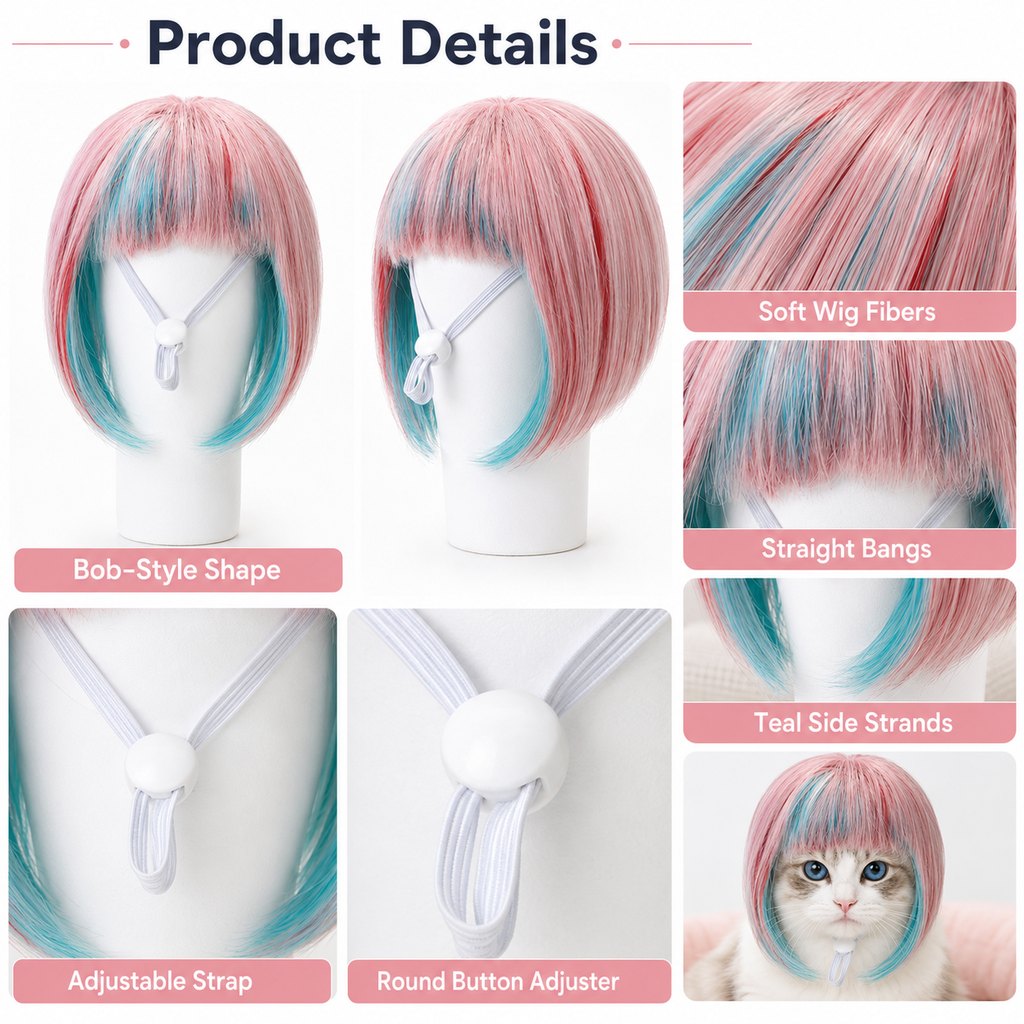 Ortekor Pet Cosplay Wig for Cats & Small Pets - Easy Party Photo Prop for Fun Birthday & Halloween Pictures