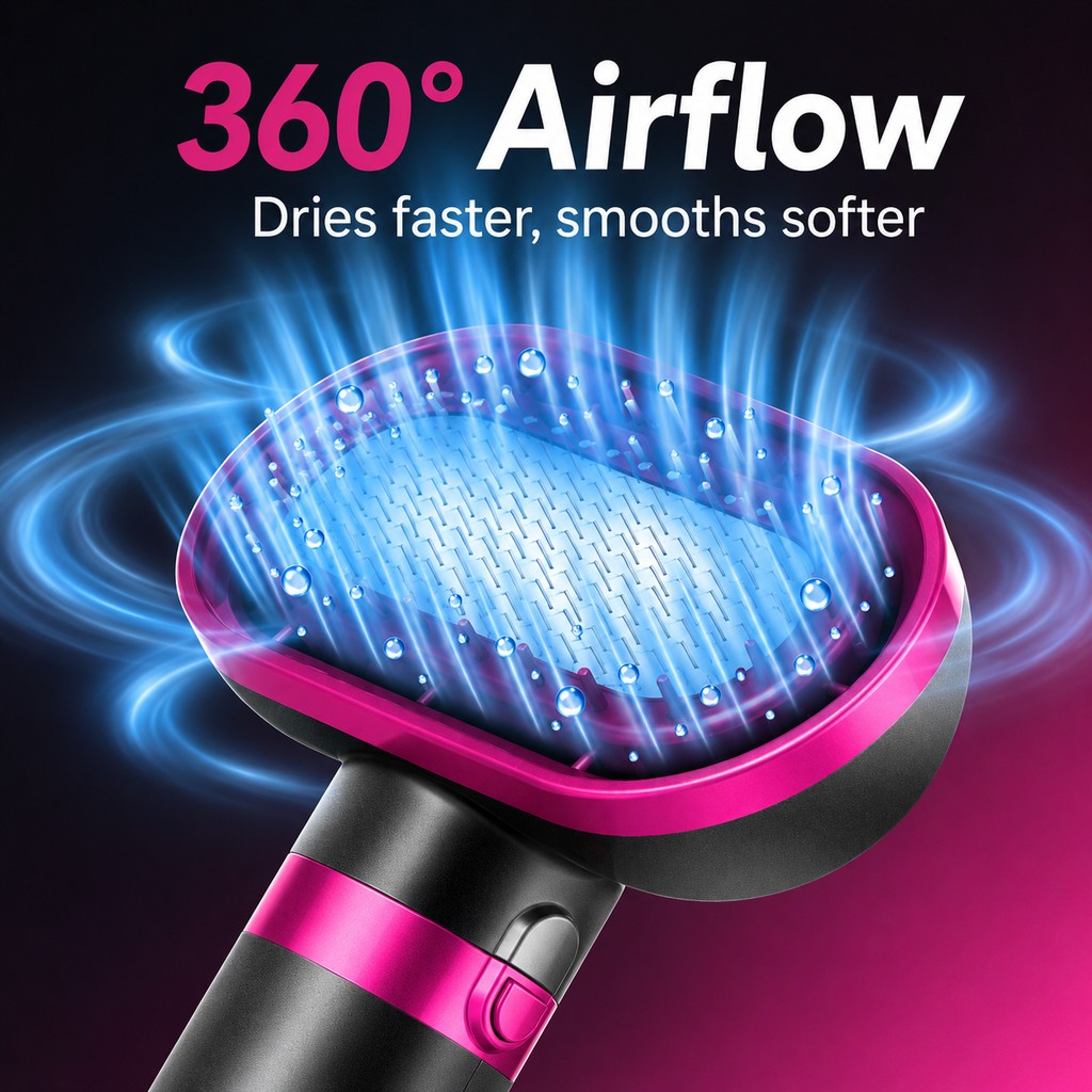 Ortekor 4-in-1 Pet Dryer Brush for After-Bath Grooming, Low-Noise Dog & Cat Hair Dryer Comb for Easier Drying, Brushing & Detangling