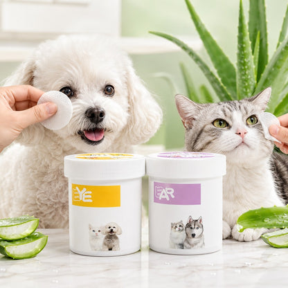 Ortekor Pet Eye & Ear Wipes for Daily Grooming - Gentle Pads for Tear Stains, Eye Goop, Outer Ear Wax & Dirt