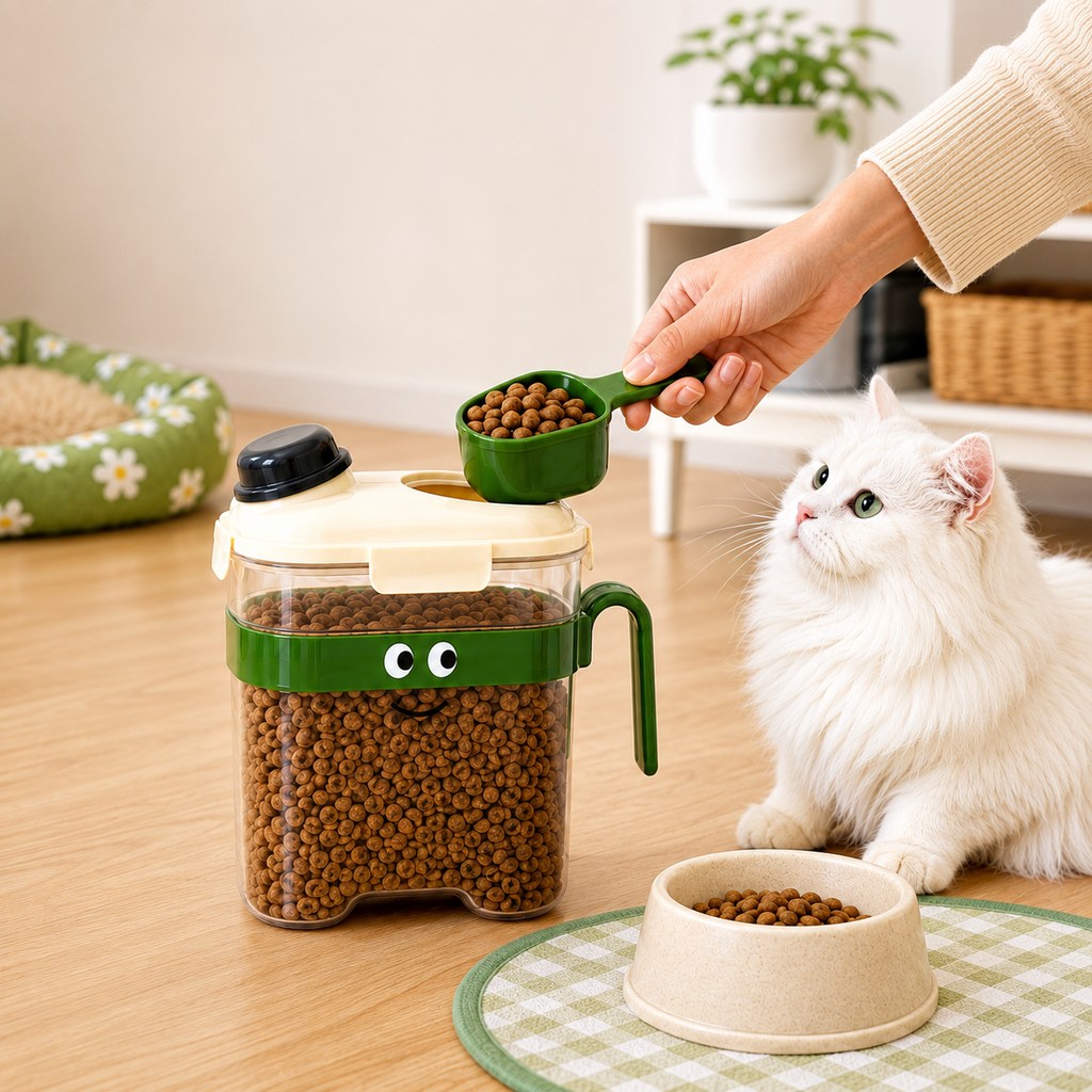 Ortekor Sealed Pet Food Storage Container with Scoop for Cats & Dogs - Easy, Mess-Free Daily Feeding