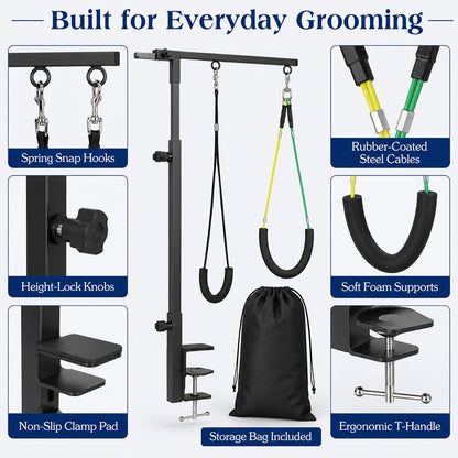 Ortekor Clamp-On Pet Grooming Arm for Bathing & Trimming, Foldable Dual Support Holder for Small & Medium Dogs