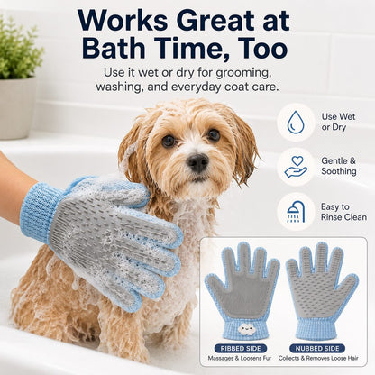 Ortekor Dual-Sided Pet Grooming Glove for Couch & Bath Time - Gentle Deshedding, Massage & Fur Cleanup for Cats &Dogs