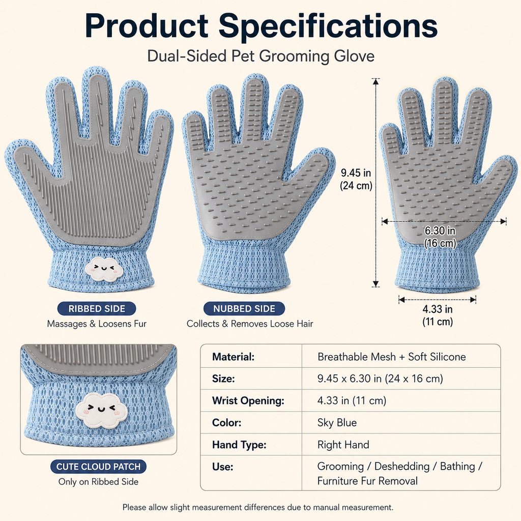 Ortekor Dual-Sided Pet Grooming Glove for Couch & Bath Time - Gentle Deshedding, Massage & Fur Cleanup for Cats &Dogs