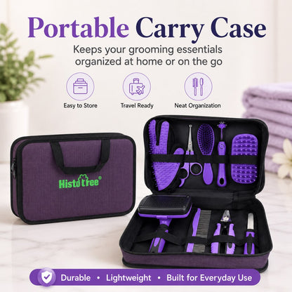 Ortekor 9-Piece Pet Grooming Kit for Dogs & Cats – At-Home Grooming Solution for Shedding, Nail Care & Detangling (Travel-Friendly Case)