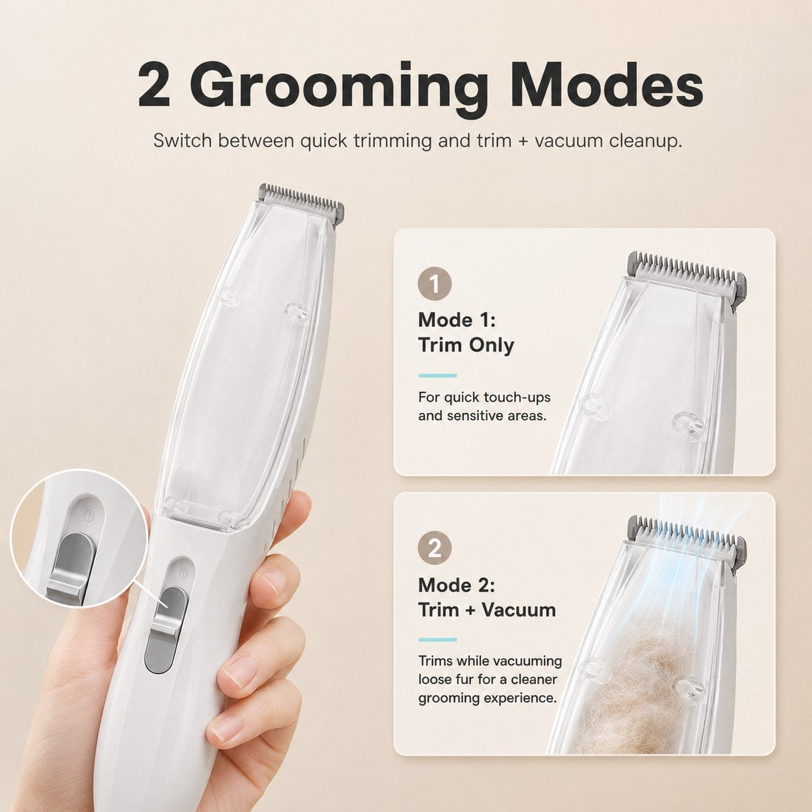 Ortekor Pet Paw Trimmer with Built-In Vacuum for Cats & Dogs - Low-Noise Detail Groomer for Paws, Ears & Loose Fur Cleanup