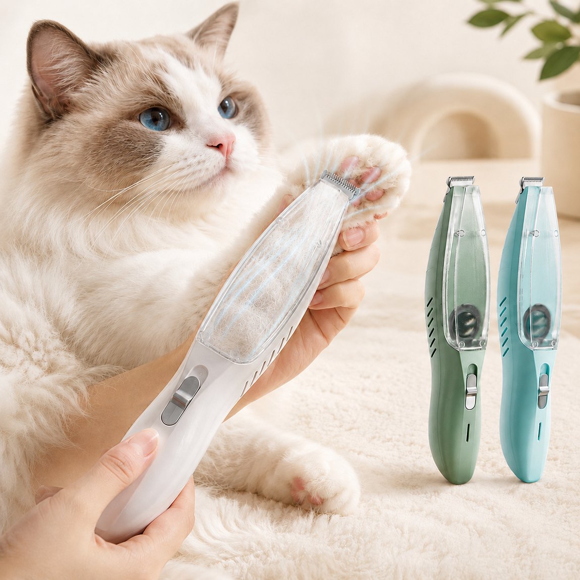 Ortekor Pet Paw Trimmer with Built-In Vacuum for Cats & Dogs - Low-Noise Detail Groomer for Paws, Ears & Loose Fur Cleanup