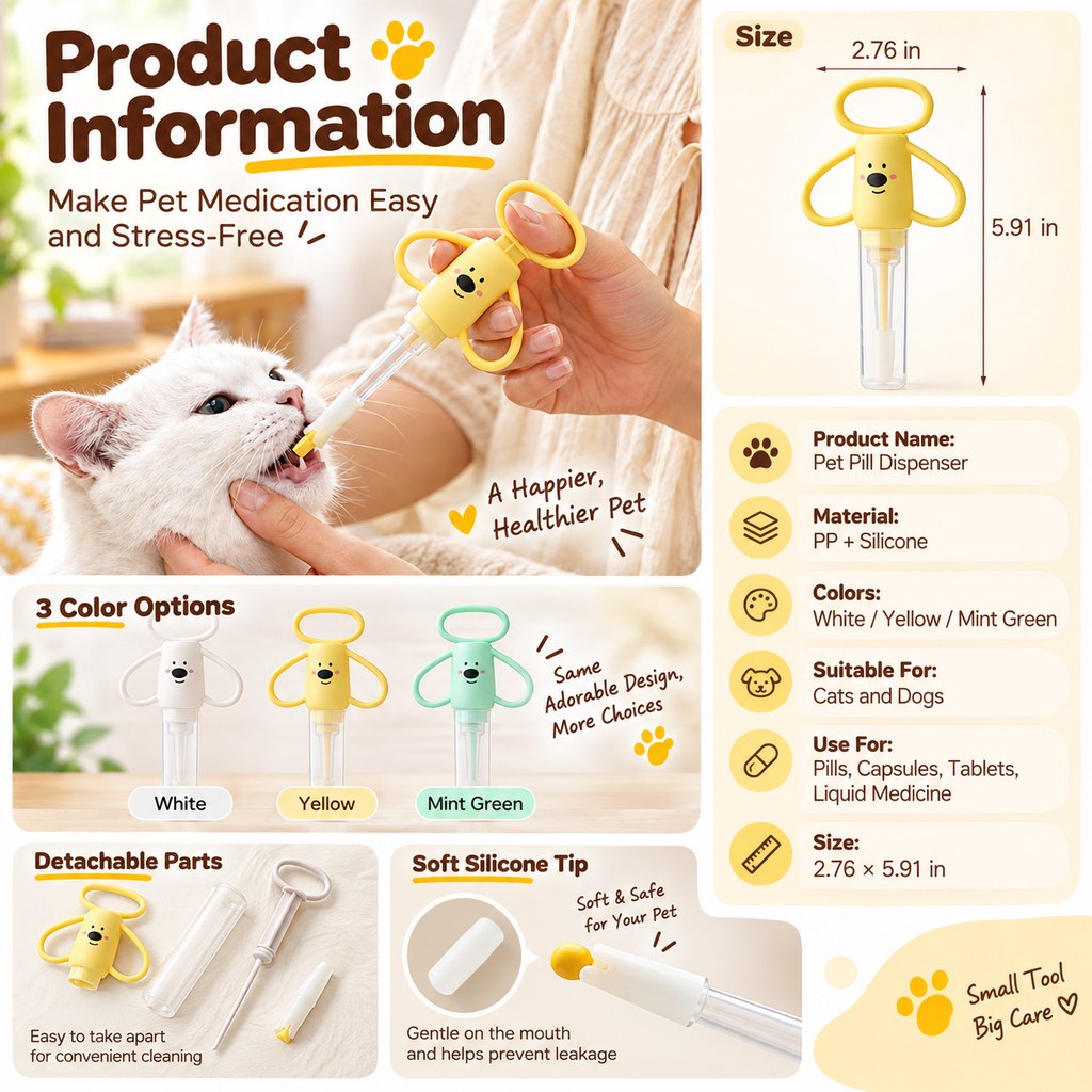Ortekor Pet Pill Dispenser for Cats and Dogs - Easy At-Home Medicine Feeder with Soft Silicone Tips
