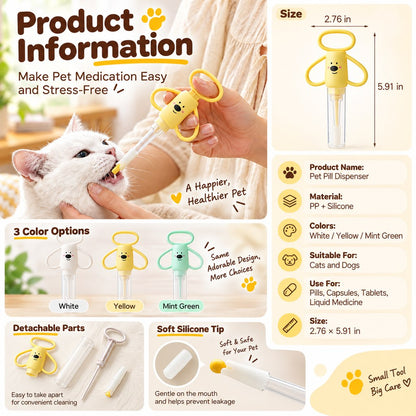 Ortekor Pet Pill Dispenser for Cats and Dogs - Easy At-Home Medicine Feeder with Soft Silicone Tips