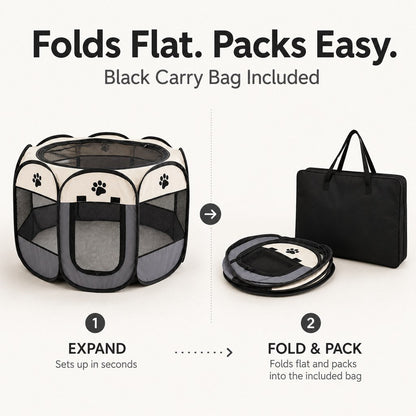 Ortekor Portable Foldable Dog & Cat Playpen for Home, Travel & Camping - Breathable Space-Saving Pet Pen with Carry Bag