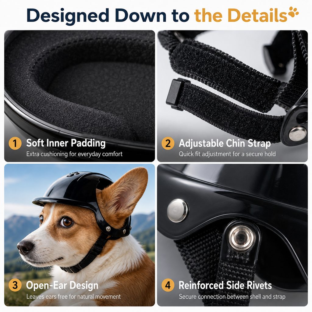 Ortekor Lightweight Pet Protective Helmet for Car Rides & Outdoor Adventures - Adjustable Open-Ear Head Guard for Cats & Small Dogs