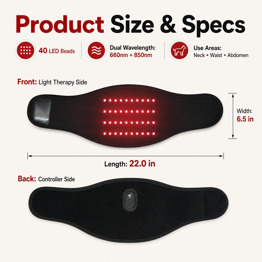 Ortekor Pet Red Light Therapy Belt for Dogs & Cats Neck, Waist & Abdomen Comfort Wrap