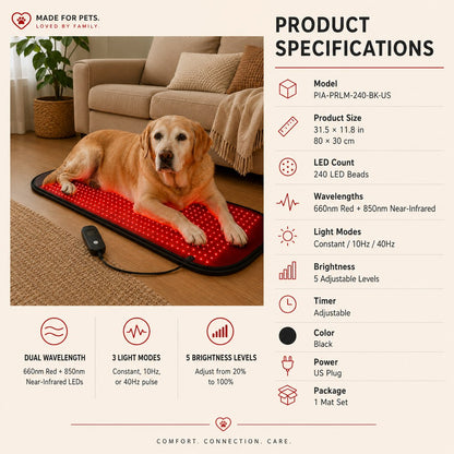 Ortekor Pet Red & Near-Infrared Light Wellness Mat - Hands-Free At-Home Comfort for Senior, Active & Resting Dogs