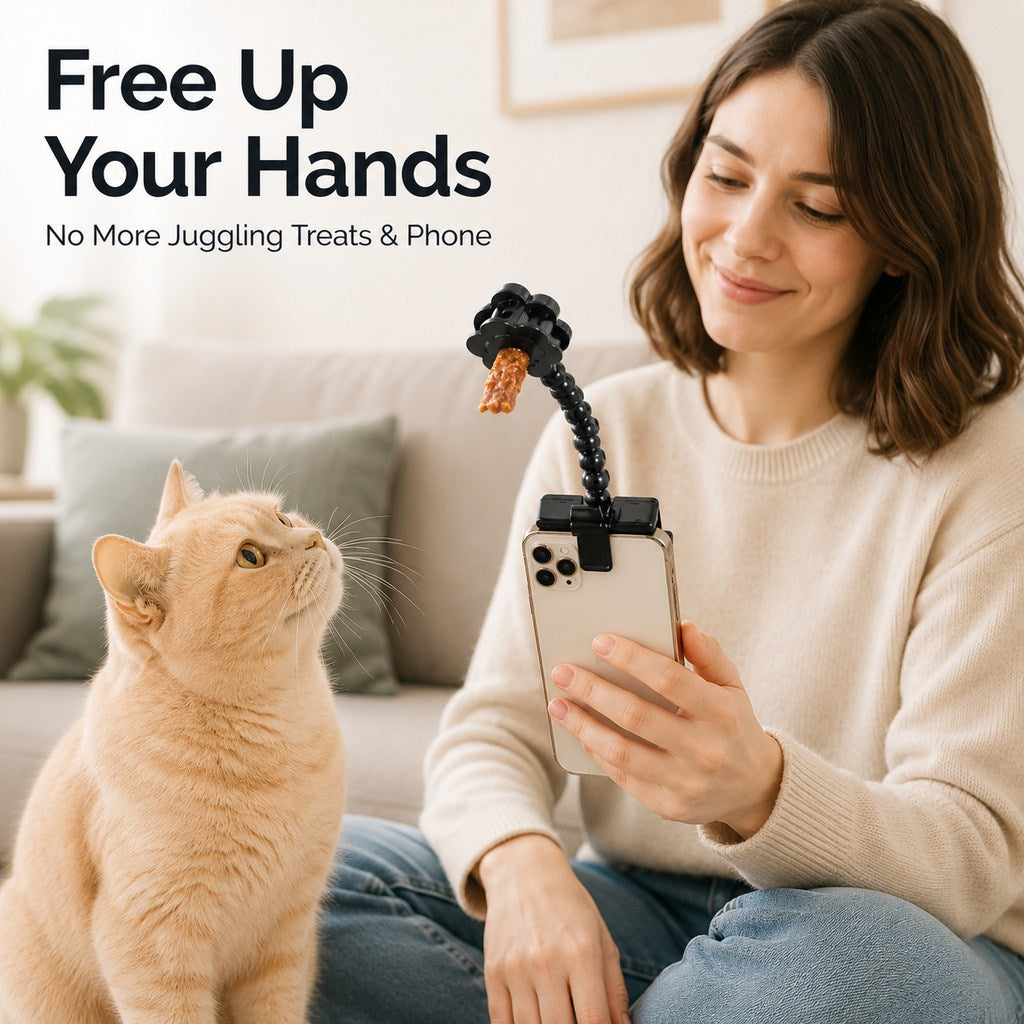 Ortekor Pet Selfie Clip for Cat & Dog Photos - Treat Holder Phone Attachment for Pets That Won't Look