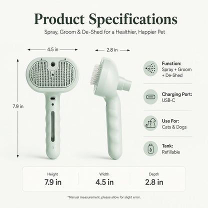Ortekor Pet Spray Grooming Brush for Cats & Dogs - Gentle Mist De-Shedding Comb for Loose Fur, Flying Hair & Daily Coat Care