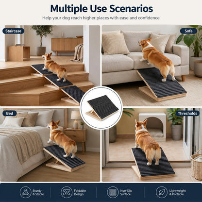 Ortekor Foldable Wooden Dog Stairs for Small Dogs - Non-Slip Pet Ramp for Sofa, Bed & Indoor Steps