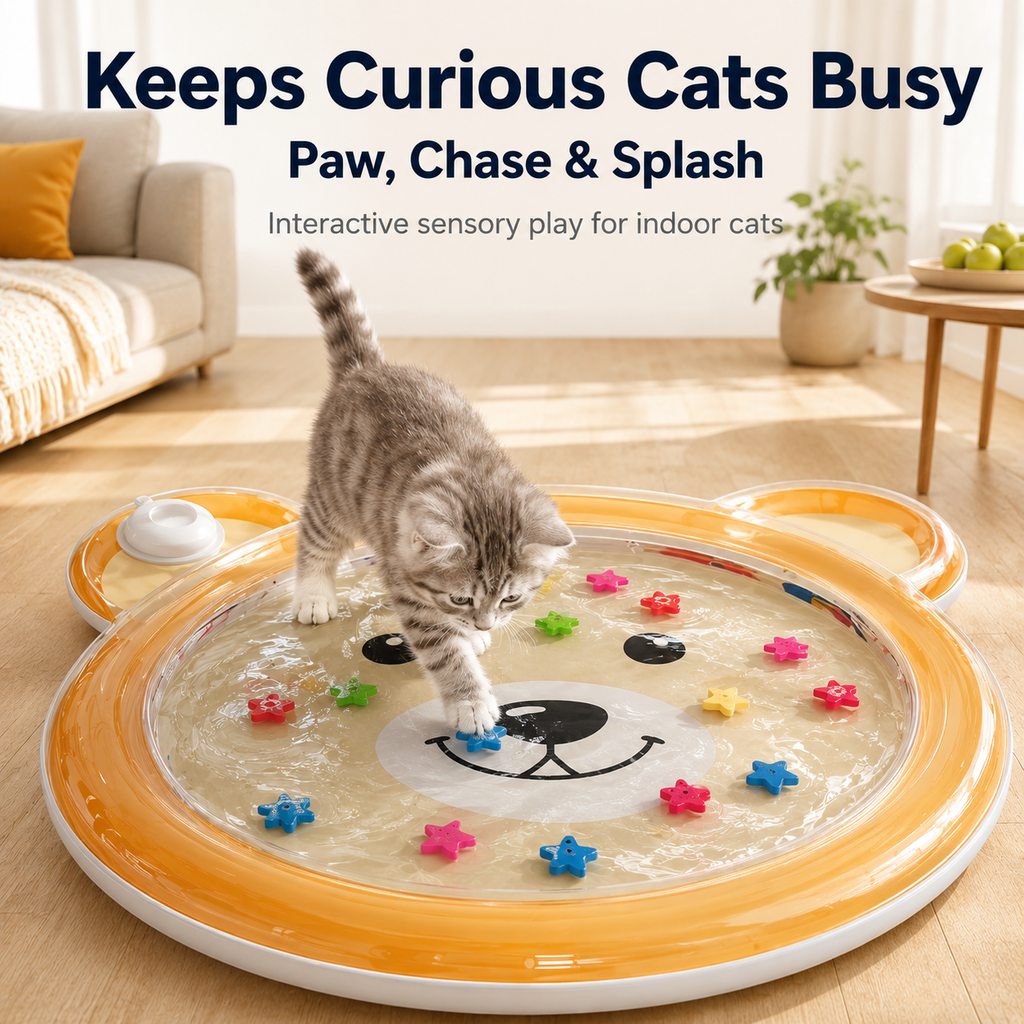 Ortekor Pet Splash Water Mat for Cats & Dogs – Cooling Summer Play Pad for Bored Pets