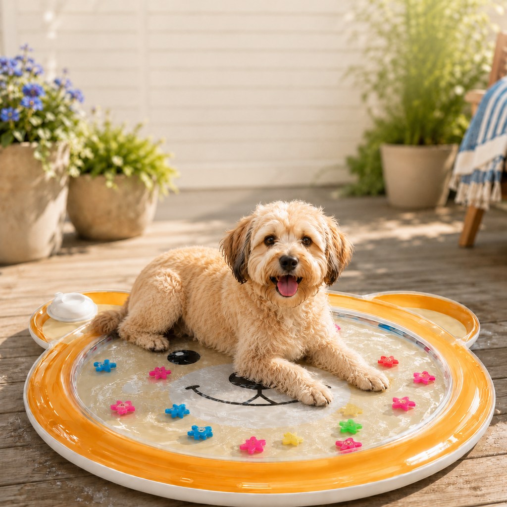 Ortekor Pet Splash Water Mat for Cats & Dogs – Cooling Summer Play Pad for Bored Pets