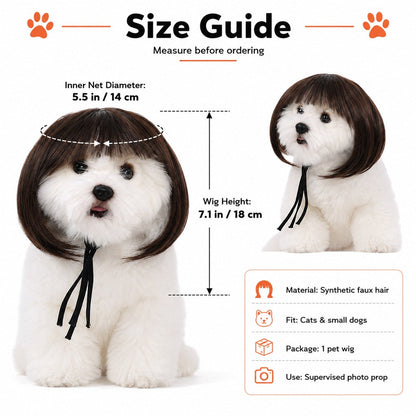 Ortekor Funny Short Bob Pet Wig for Photos & Parties - Easy Costume Prop for Cats & Small Dogs