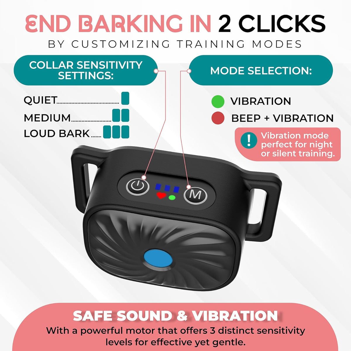 Bark Collar for Small Dogs, Dog Collar for Barking with Gentle Vibration and Sound, Rechargeable Dog Vibration Collar