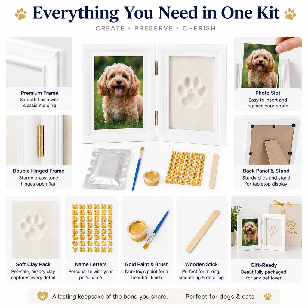 Ortekor Pet Paw Print Frame Kit for Dogs & Cats - DIY Keepsake Photo Frame for Home Display, First Paw Memories & Pet Loss Sympathy Gift