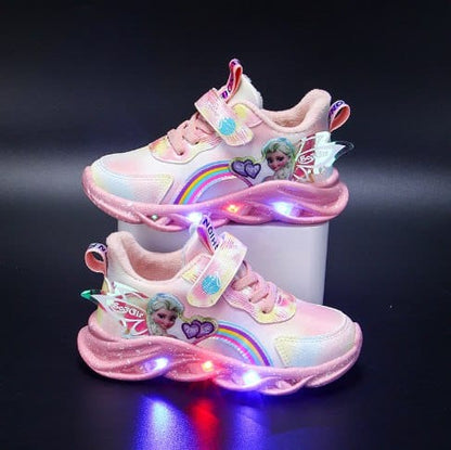 Girls Light-Up Sneakers with Rainbow Glitter and LED Soles for School, Play, and Active Wear