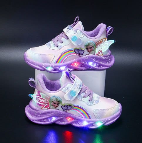 Girls Light-Up Sneakers with Rainbow Glitter and LED Soles for School, Play, and Active Wear