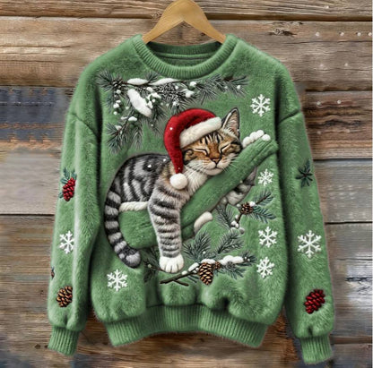Fun Cat Holiday Sweater with 3D Design
