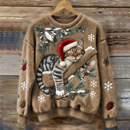 Fun Cat Holiday Sweater with 3D Design