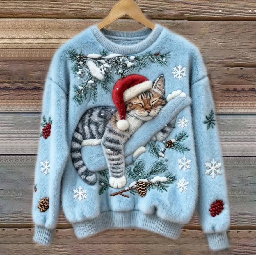 Fun Cat Holiday Sweater with 3D Design