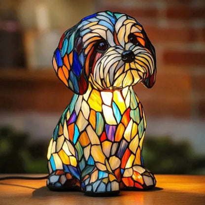 Stunning Stained Glass Dog Table Lamp
