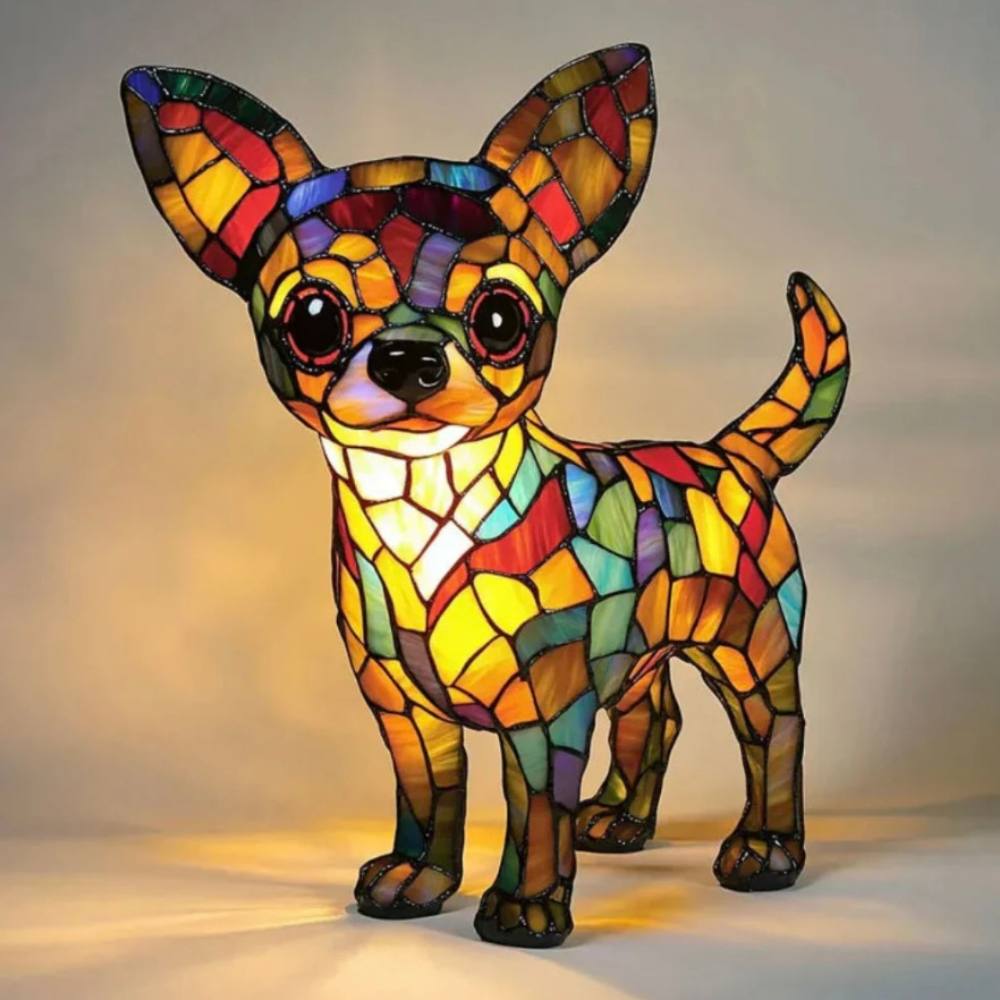 Stunning Stained Glass Dog Table Lamp
