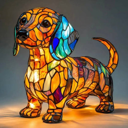 Stunning Stained Glass Dog Table Lamp