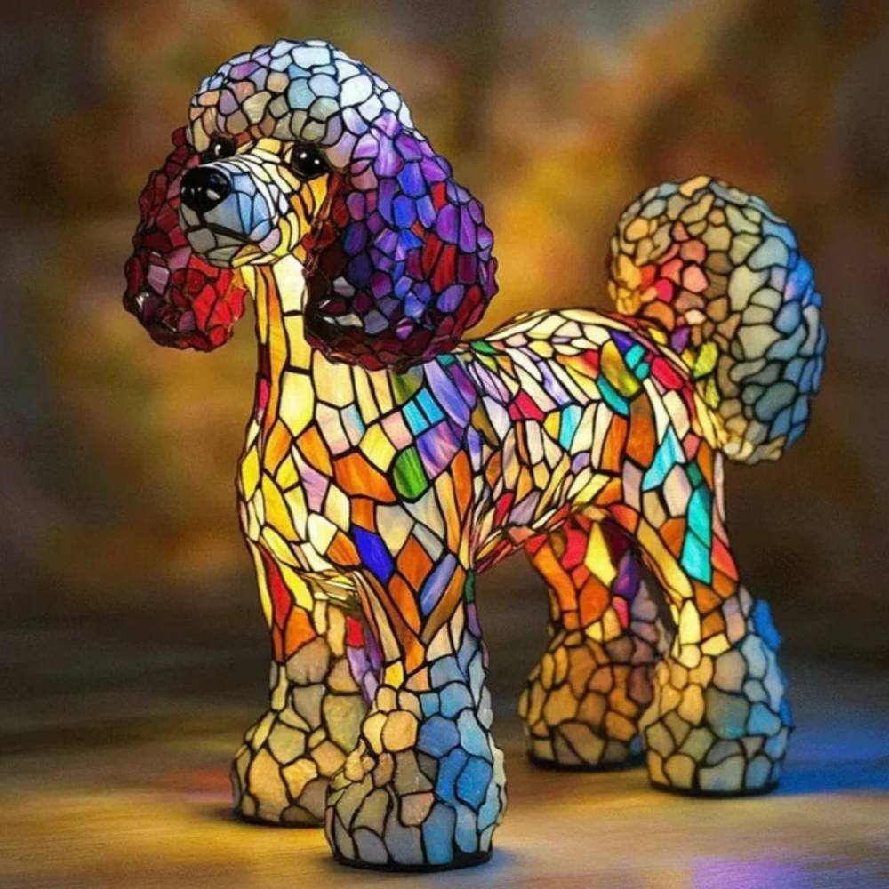 Stunning Stained Glass Dog Table Lamp
