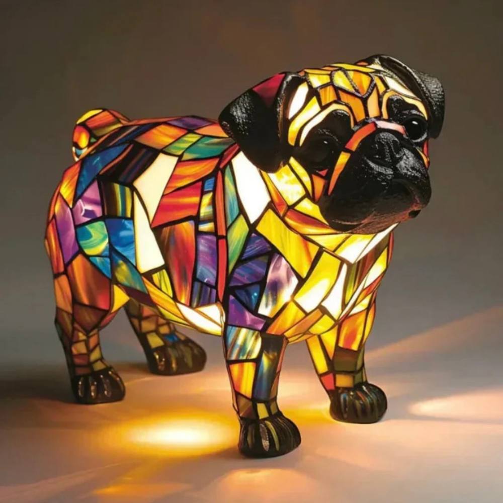 Stunning Stained Glass Dog Table Lamp