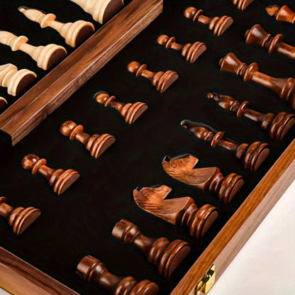 Portable Wooden Chess Set with Heavy Pieces