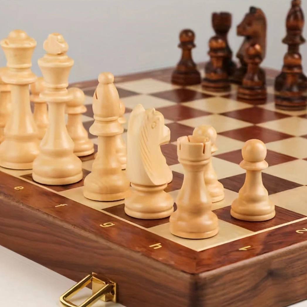 Portable Wooden Chess Set with Heavy Pieces