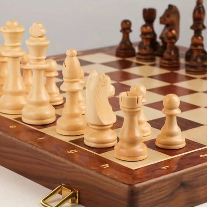 Portable Wooden Chess Set with Heavy Pieces