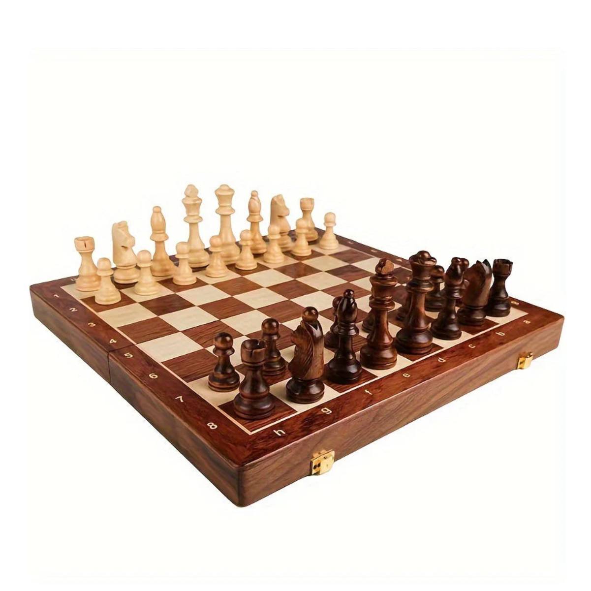 Portable Wooden Chess Set with Heavy Pieces