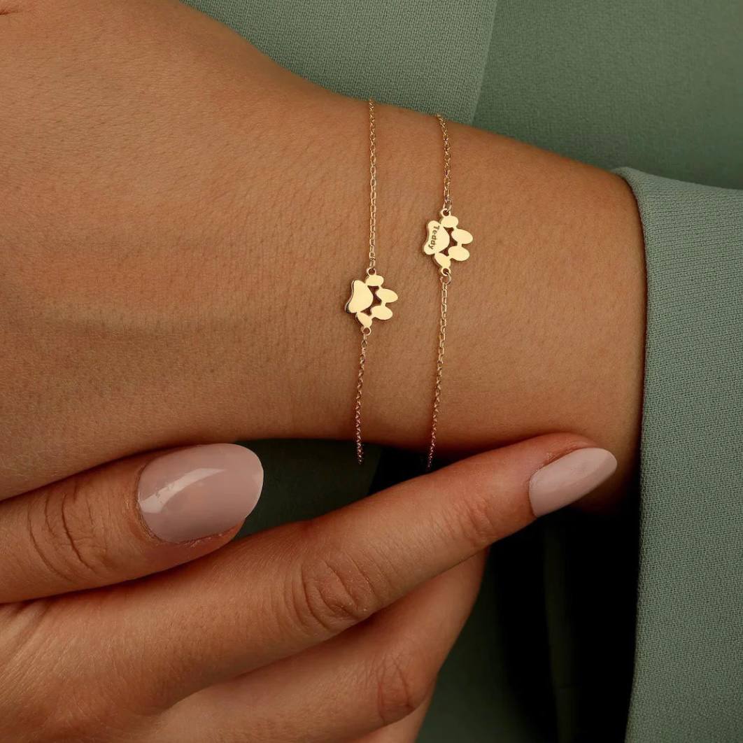 Engraved Pet Paw Love Charm Bracelet - Ortekor