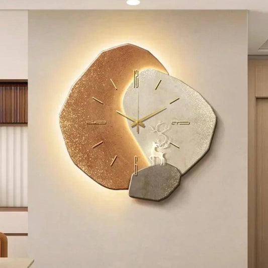 Rustic Wooden Wall Clock with Warm LED Glow - Ortekor