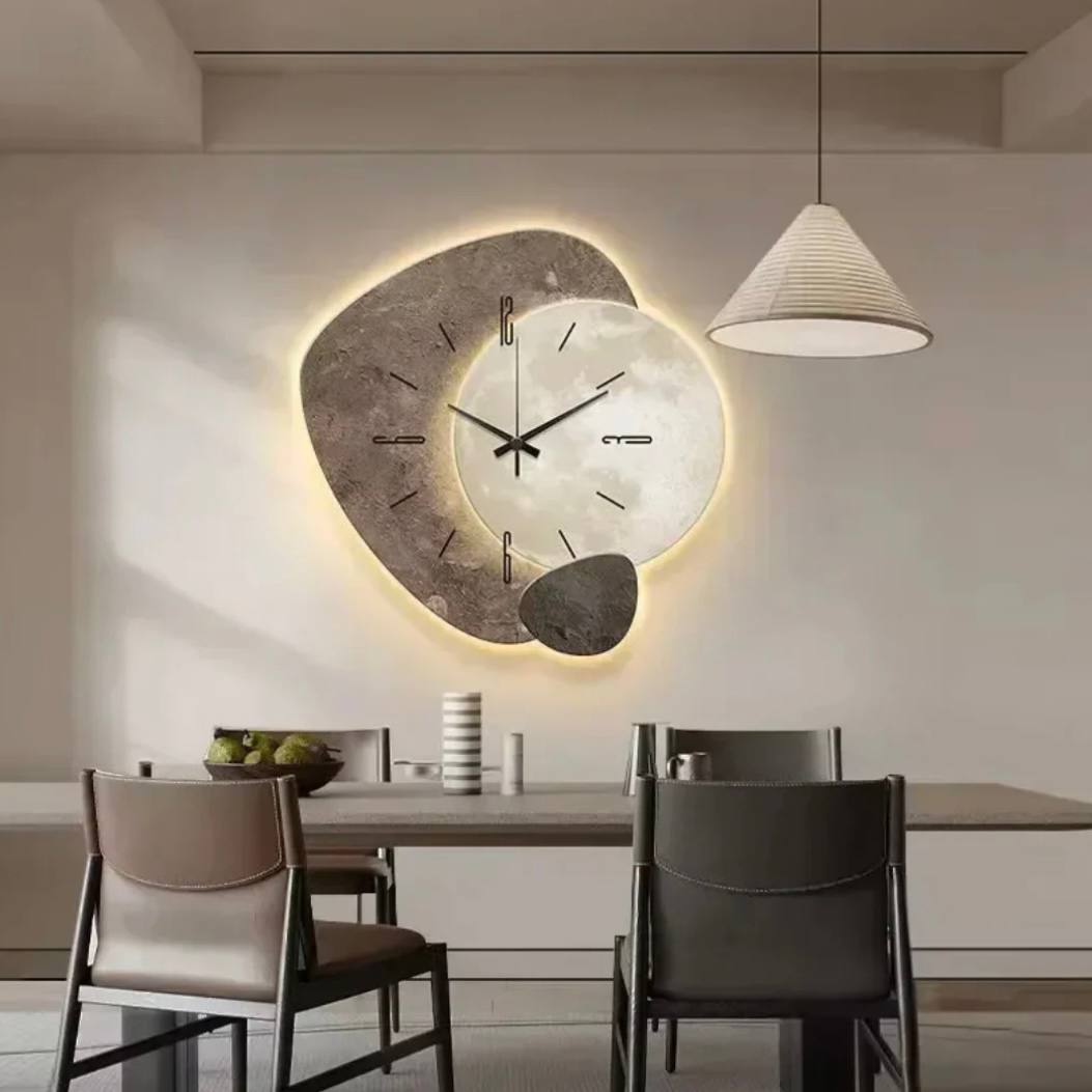 Rustic Wooden Wall Clock with Warm LED Glow