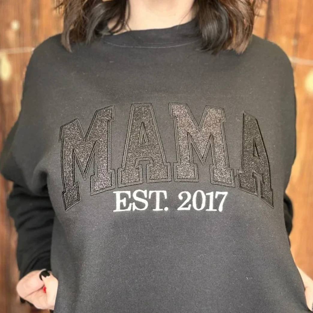 Customizable Mom Hoodie with Glittery Personalized Text