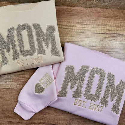 Customizable Mom Hoodie with Glittery Personalized Text