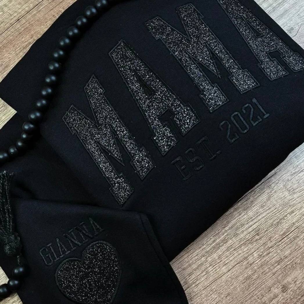 Customizable Mom Hoodie with Glittery Personalized Text