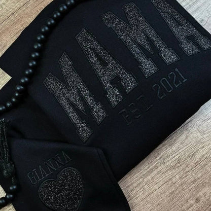 Customizable Mom Hoodie with Glittery Personalized Text