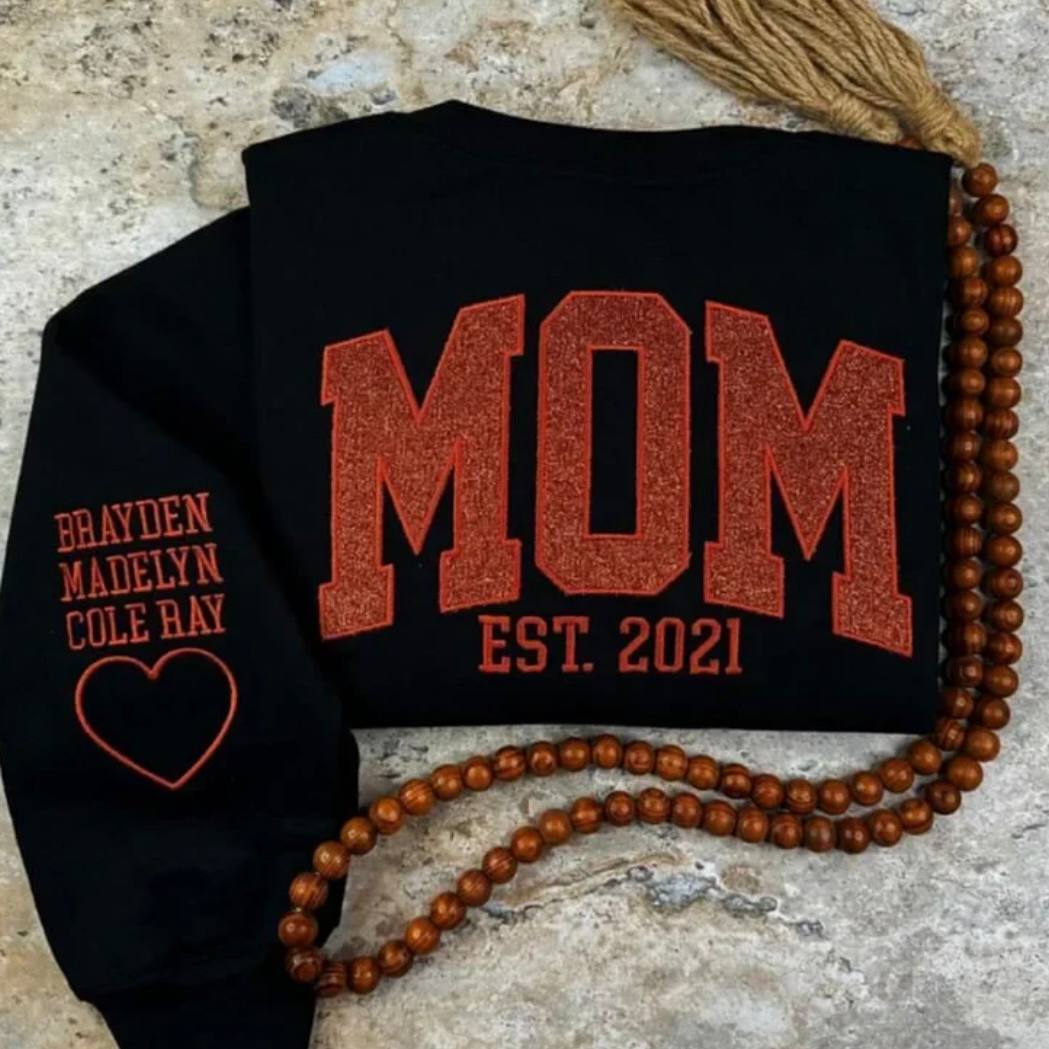 Customizable Mom Hoodie with Glittery Personalized Text