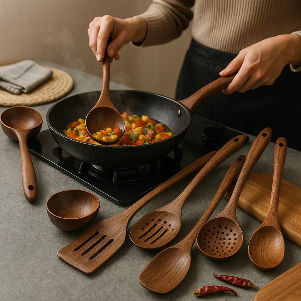 Rustic Wooden Kitchen Tool Set, Durable and Stylish